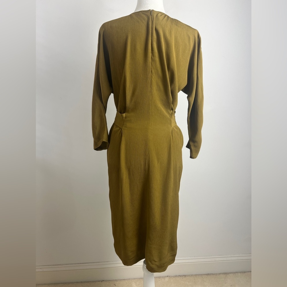 Massimo Dutti Size 4 Olive Green Chic Minimalist Textured Knee Length Dress‎ - Picture 6 of 9